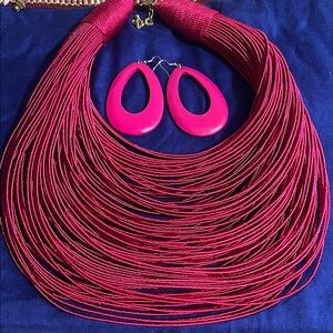 Bold Hot Pink Statement Necklace & Earrings Set